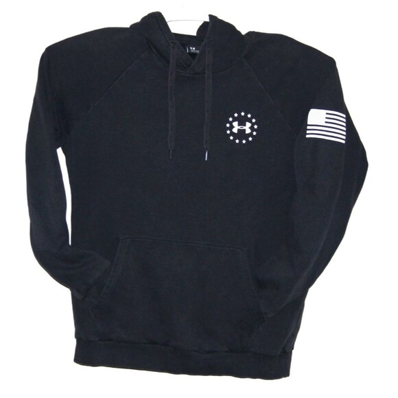 Under Armour ColdGear Hoodie Mens Large Black Freedom Flag Stars Loose Fit - Picture 1 of 7